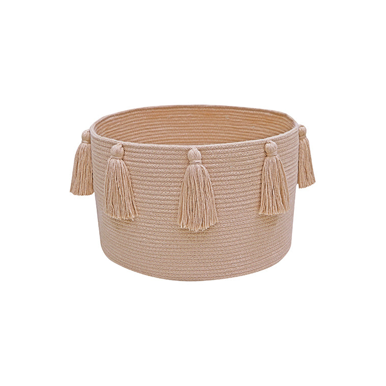 Handwoven Tassel Storage Basket with Cotton-Covered Recycled PET