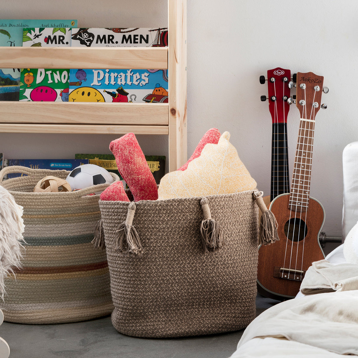 Multicolor Handwoven Cotton Triplet Storage Basket with Handles