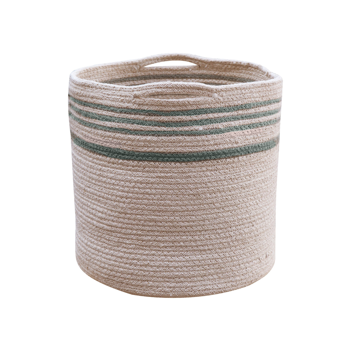 Handmade Cotton Twin Storage Basket with Handles, Reversible Stripes