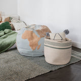 Handmade Cotton Twin Storage Basket with Handles, Reversible Stripes