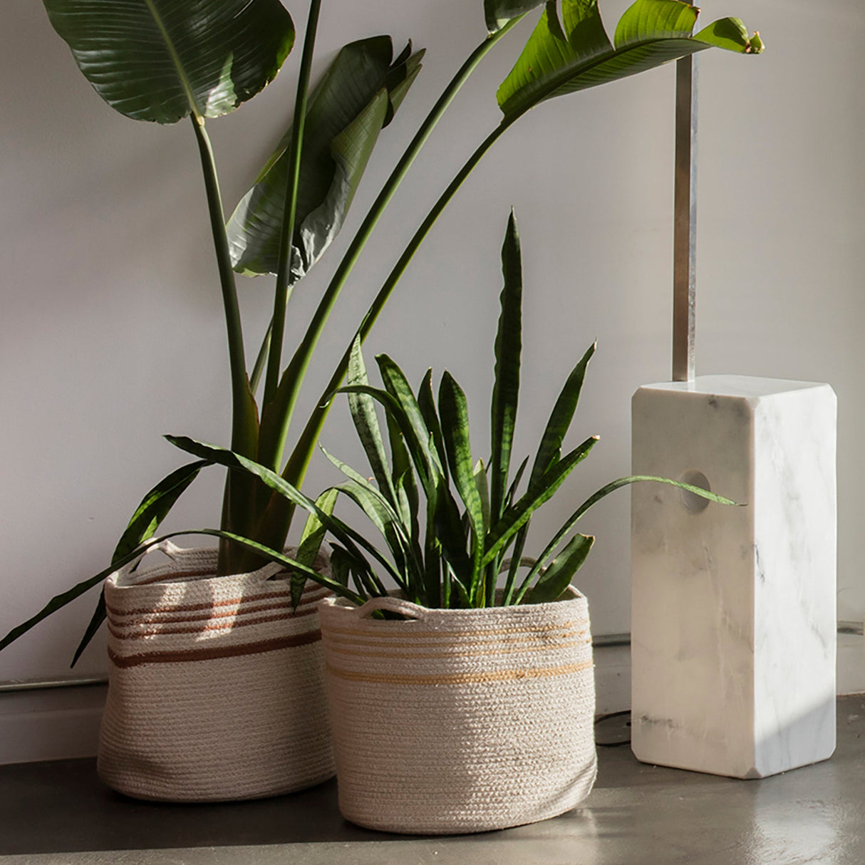 Handmade Cotton Twin Storage Basket with Handles, Reversible Stripes