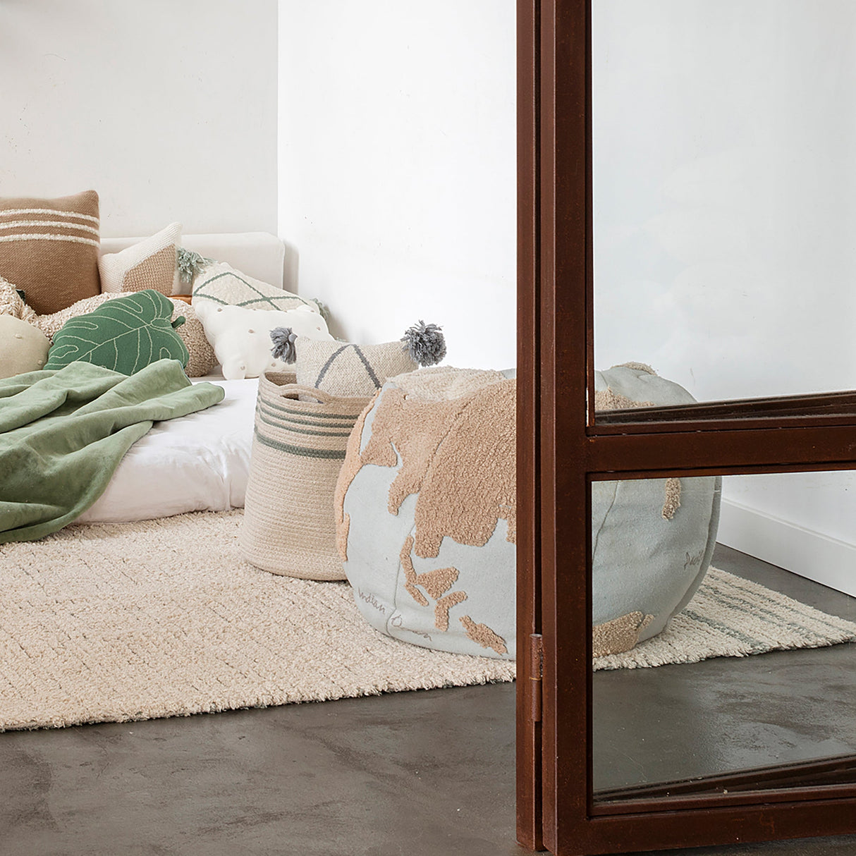 Handmade Cotton Twin Storage Basket with Handles, Reversible Stripes