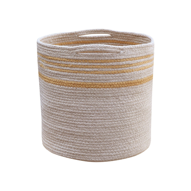 Handmade Cotton Twin Storage Basket with Handles, Reversible Stripes