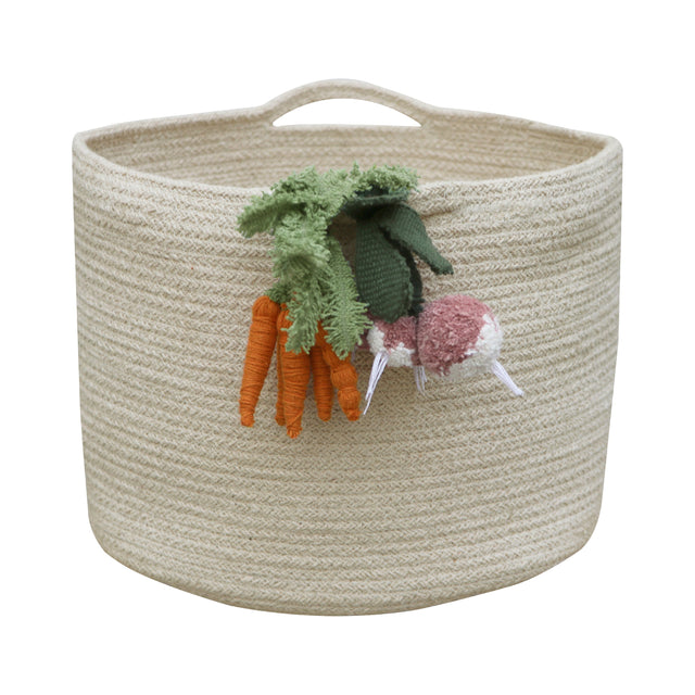 Hand-Braided Cotton Veggies Storage Basket with Playful Stuffed Accents