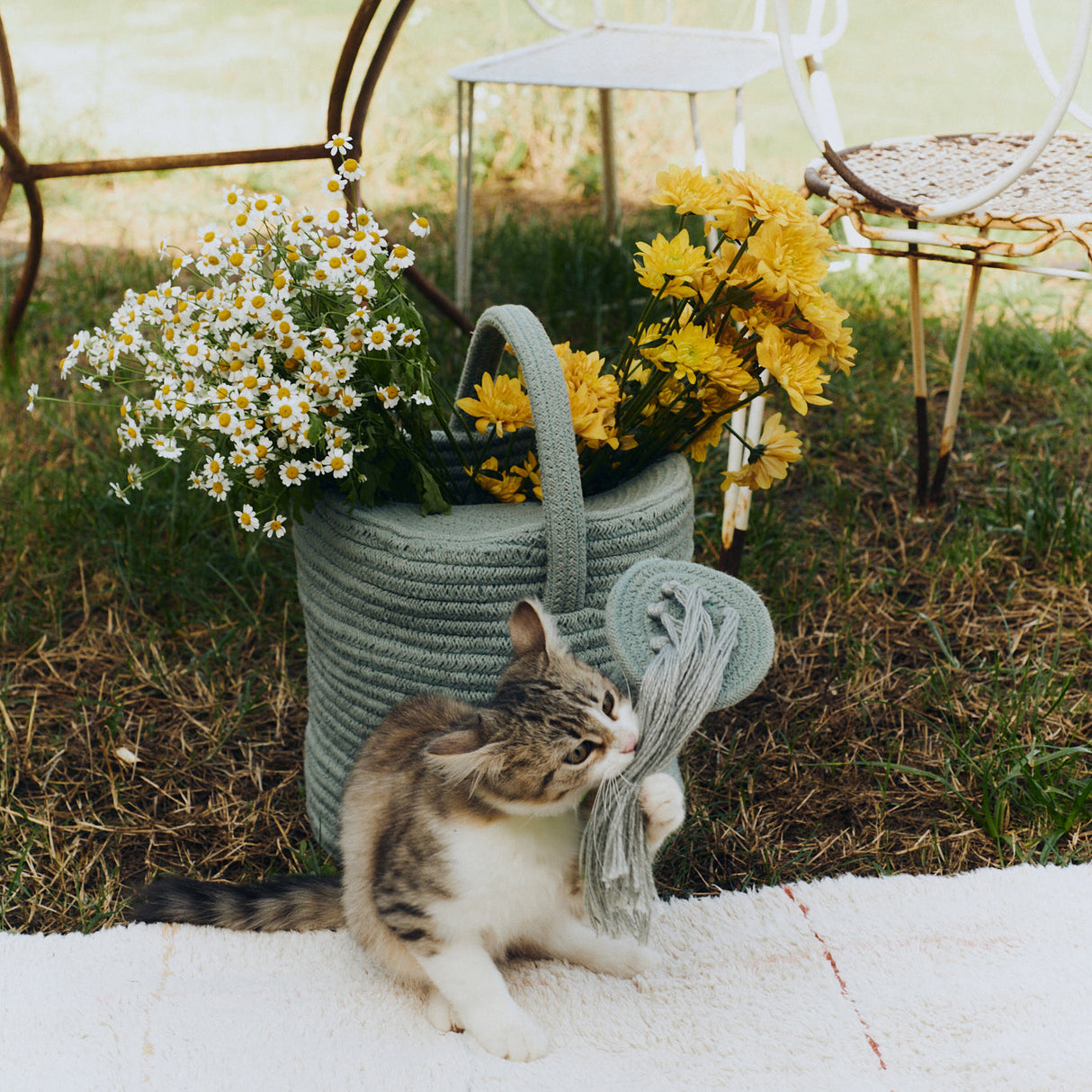 Handmade Cotton Watering Can Basket Toy Storage Bin, Blue