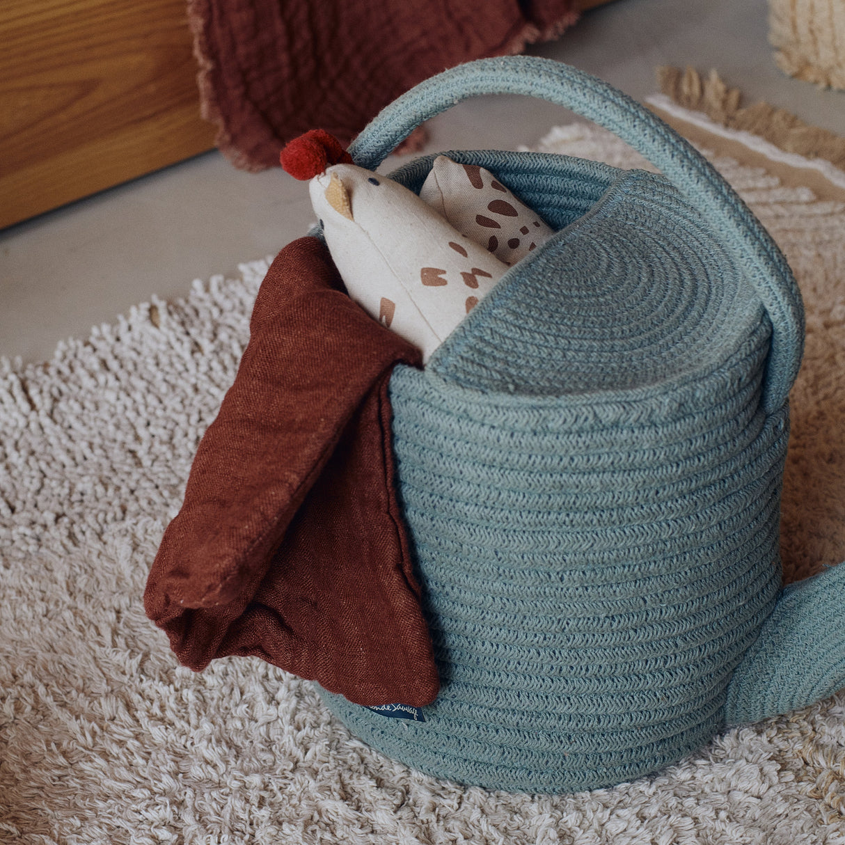 Handmade Cotton Watering Can Basket Toy Storage Bin, Blue
