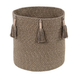 Handmade Cotton Woody Storage Basket with Tassels, Eco-Friendly Organizer