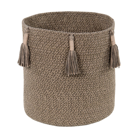 Handmade Cotton Woody Storage Basket with Tassels, Eco-Friendly Organizer