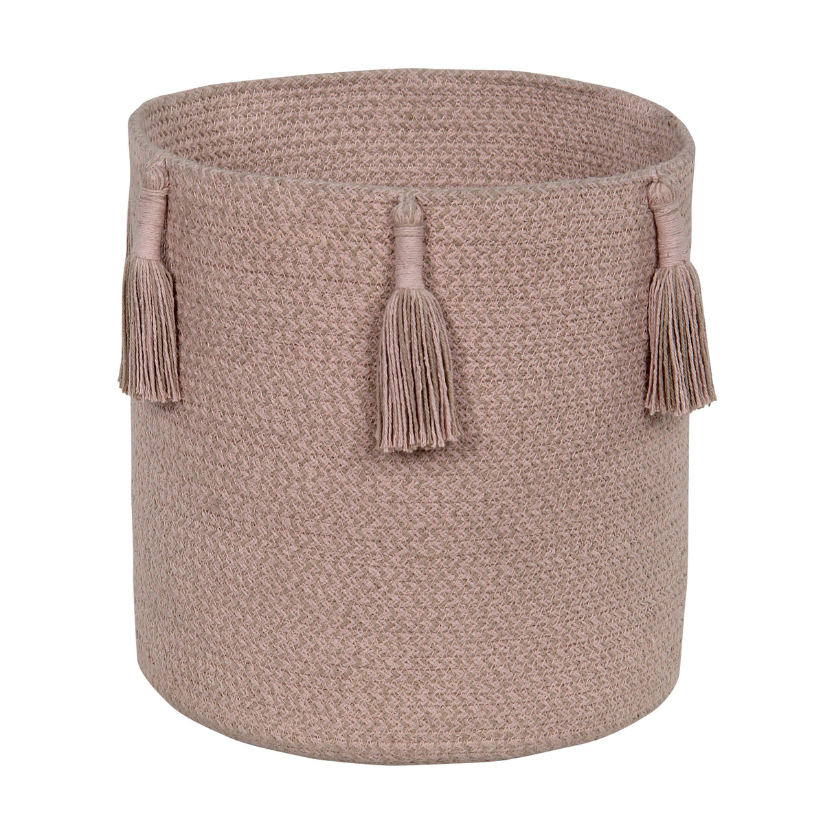 Handmade Cotton Woody Storage Basket with Tassels, Eco-Friendly Organizer