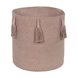 Handmade Cotton Woody Storage Basket with Tassels, Eco-Friendly Organizer