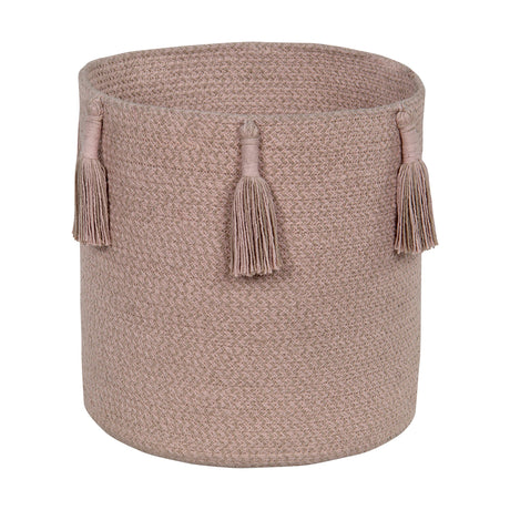 Handmade Cotton Woody Storage Basket with Tassels, Eco-Friendly Organizer