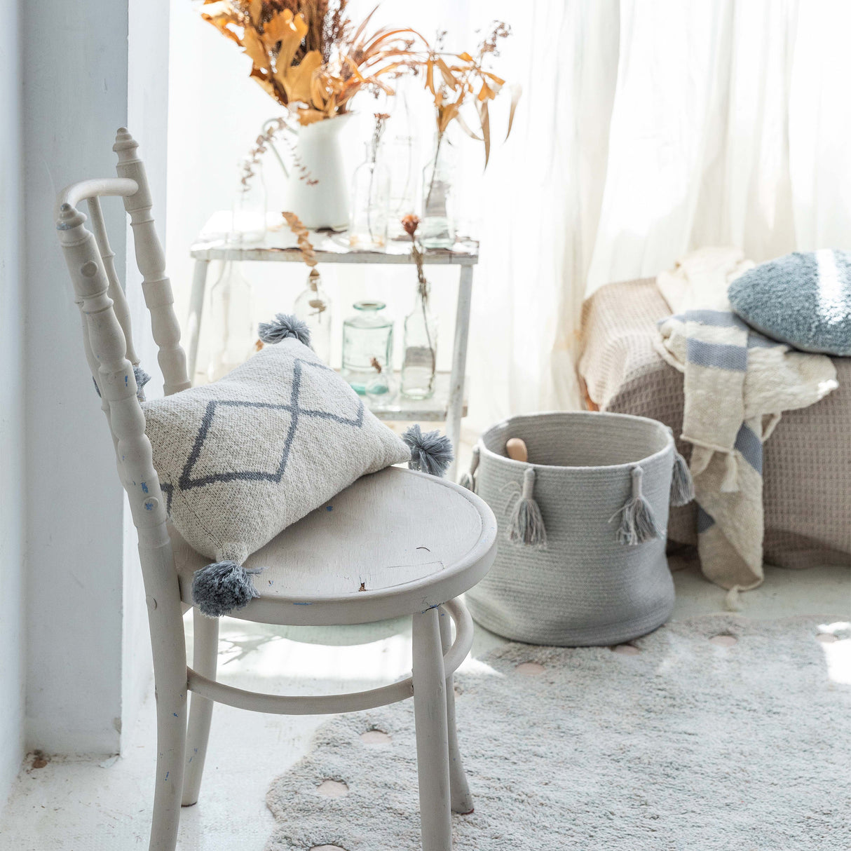 Handmade Cotton Woody Storage Basket with Tassels, Eco-Friendly Organizer