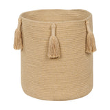 Handmade Cotton Woody Storage Basket with Tassels, Eco-Friendly Organizer