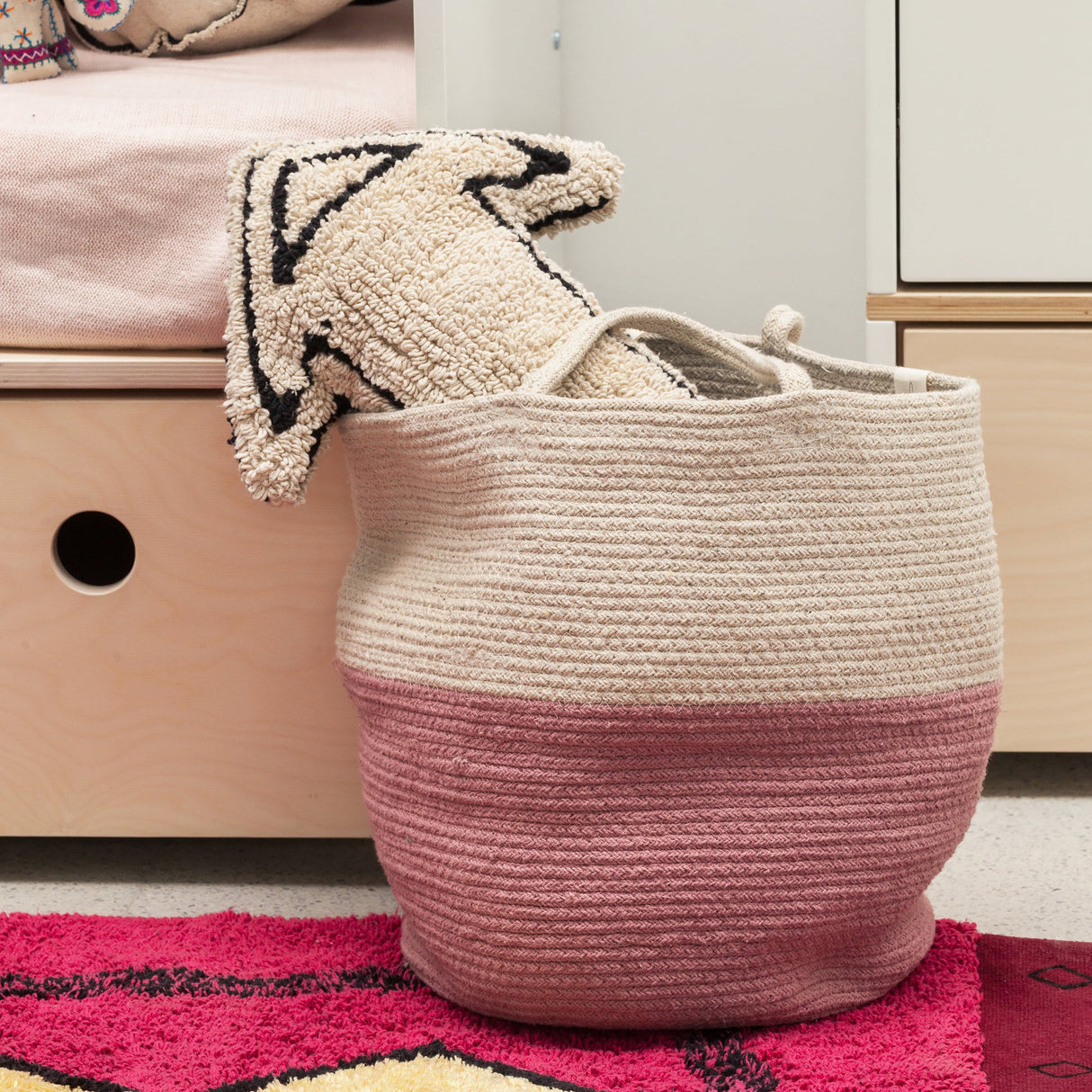 Handmade Cotton Zoco Storage Basket with Handles, Natural Colors