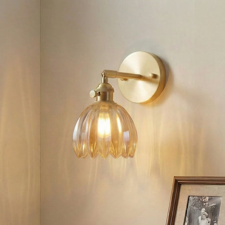 Lotus glass adjustable wall sconce close detail view 2