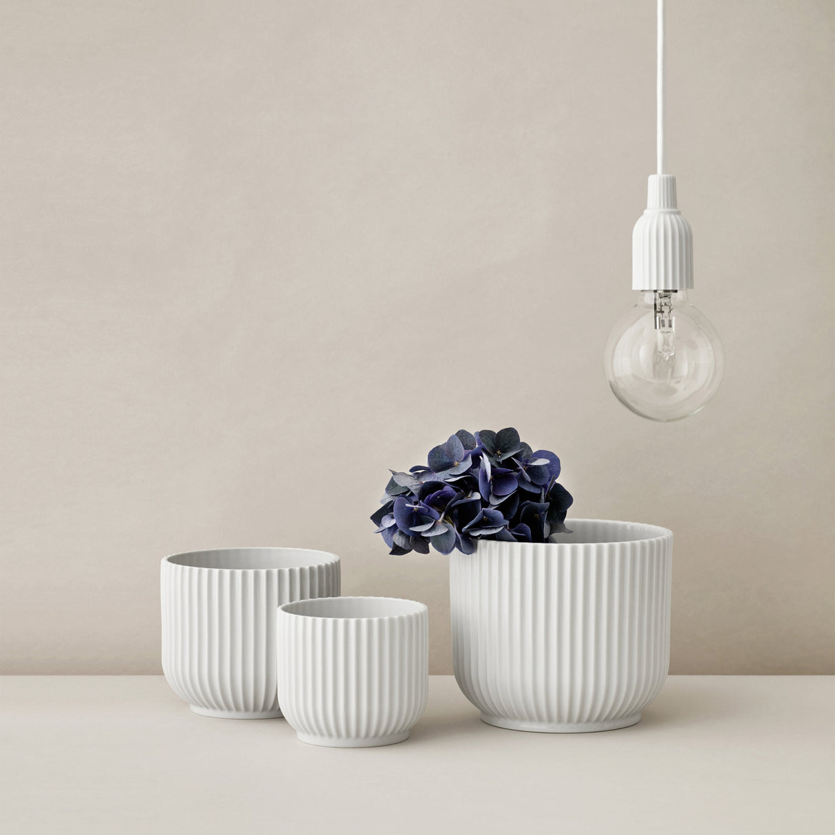 Lyngby Porcelain White Handmade Flowerpot Planter, Bauhaus-Inspired Design