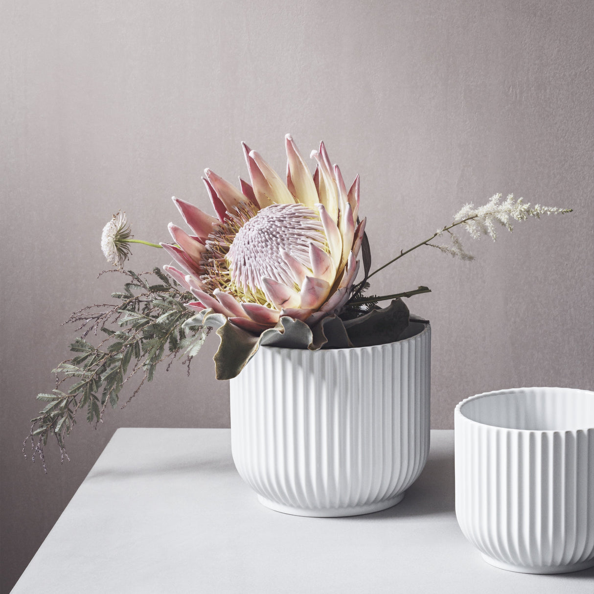 Lyngby Porcelain White Handmade Flowerpot Planter, Bauhaus-Inspired Design