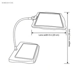 Line drawing showing lens width 8 inch and overall height 14 inch