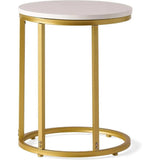 Marble End Table - Gold and White C Shaped Metal Side Table - Marble End Table - Hurbane Home