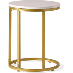 Marble End Table - Gold and White C Shaped Metal Side Table - Marble End Table - Hurbane Home