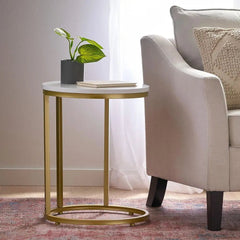 Marble End Table - Gold and White C Shaped Metal Side Table - Marble End Table - Hurbane Home