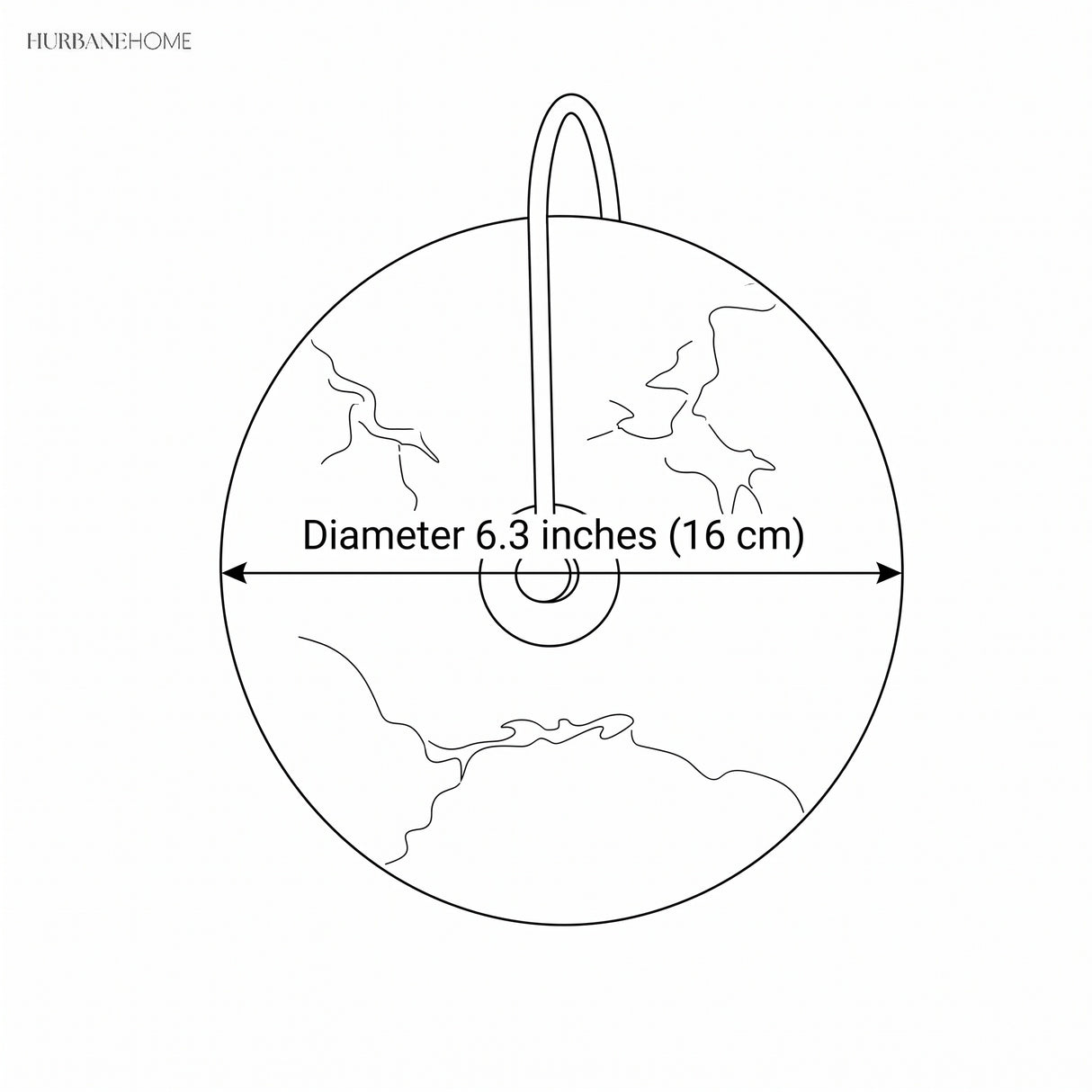 Line drawing showing the 6.3 in diameter of the marble disc