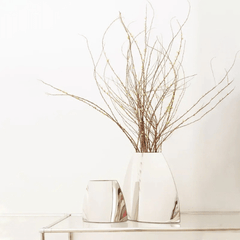 Metal Flower Vase - Minimalist Arc Shaped Silver Tabletop Sculpture - Hurbane Home