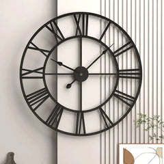 Metal Rustic Roman Numeral Silent Wall Clock - Hurbane Home