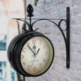 Metal Wall Clock - Antique Retro Double - Sided Silent Clock for Home and Office Decor - Hurbane Home