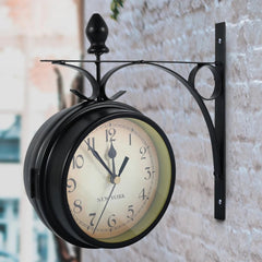Metal Wall Clock - Antique Retro Double - Sided Silent Clock for Home and Office Decor - Hurbane Home