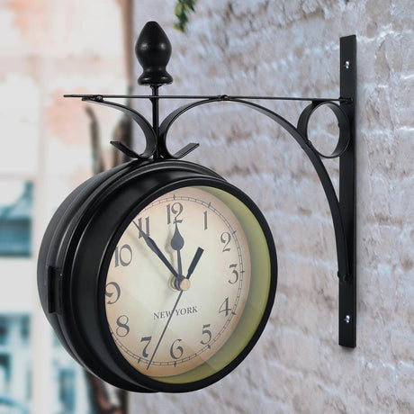 Metal Wall Clock - Antique Retro Double - Sided Silent Clock for Home and Office Decor - Hurbane Home