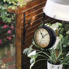 Metal Wall Clock - Antique Retro Double - Sided Silent Clock for Home and Office Decor - Hurbane Home