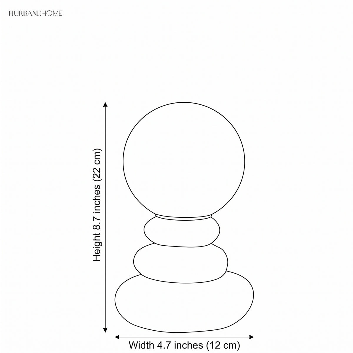 Line drawing showing 8.7 in height and 4.7 in width of the lamp