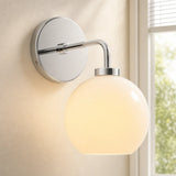 Milk glass globe wall sconce on metal arm further product image 4