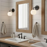 Milk glass globe wall sconce on metal arm alternative angle view 13