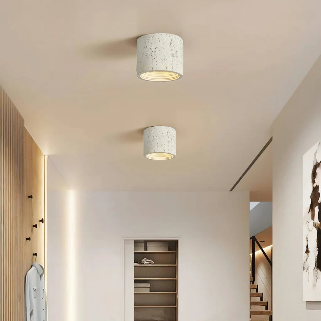 Minimalist cylinder ceiling light suited to hallways and small bedrooms