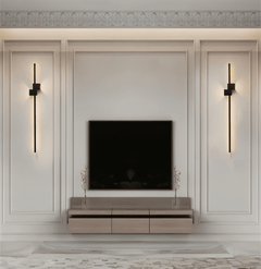 Minimalist LED wall sconce detail against a plain backdrop