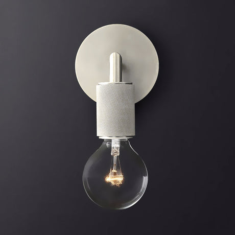 Chrome sconce with a clear globe bulb shown front on in studio