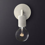 Chrome bare bulb sconce photographed straight on against charcoal