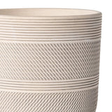 Compact white pot with grooved texture and greenery – succulent pots