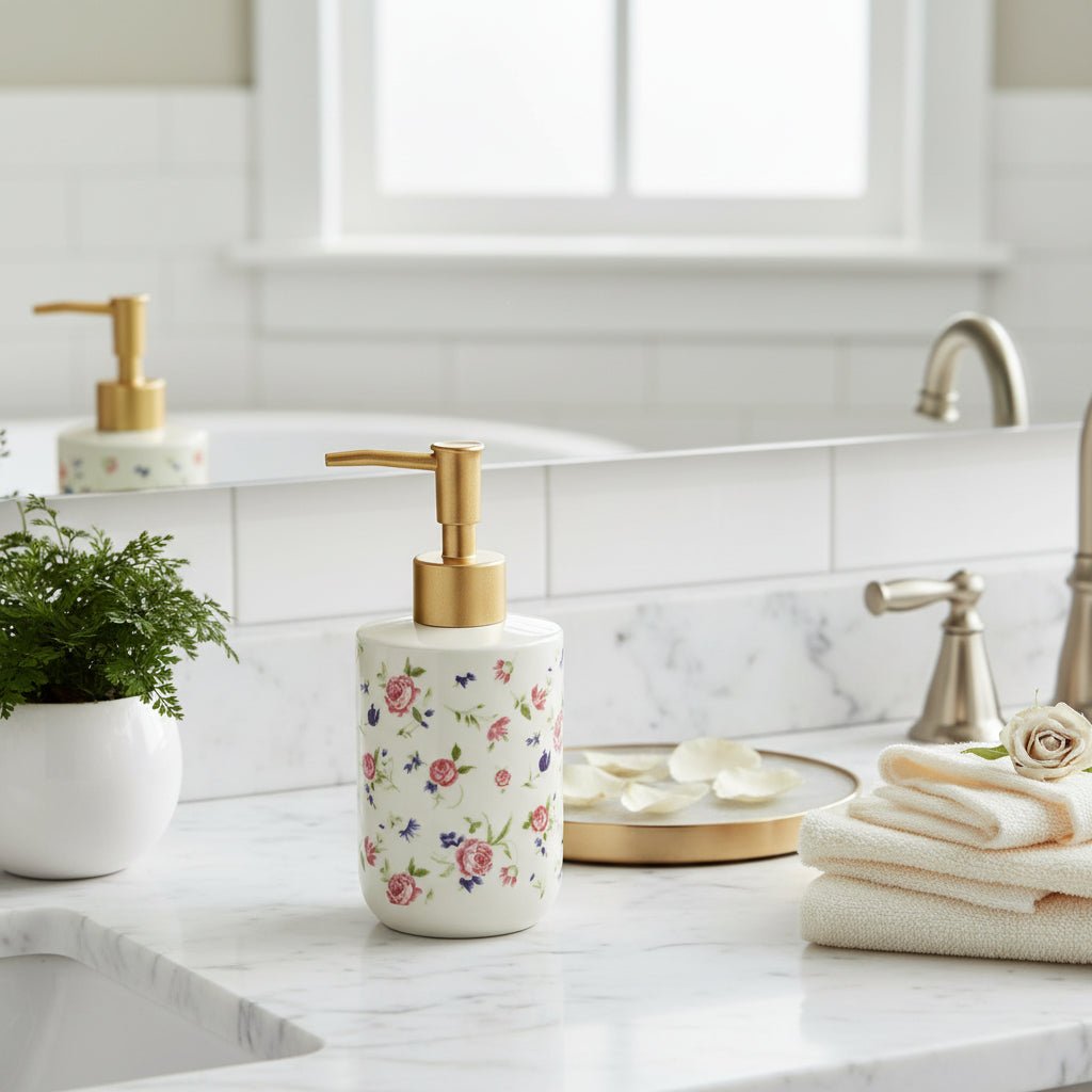 Modern Ceramic Soap Dispenser - 430ml White Moisturiser Pump Bottle for Stylish Bathrooms - ceramic soap dispenser - Hurbane Home