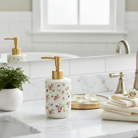 Modern Ceramic Soap Dispenser - 430ml White Moisturiser Pump Bottle for Stylish Bathrooms - ceramic soap dispenser - Hurbane Home