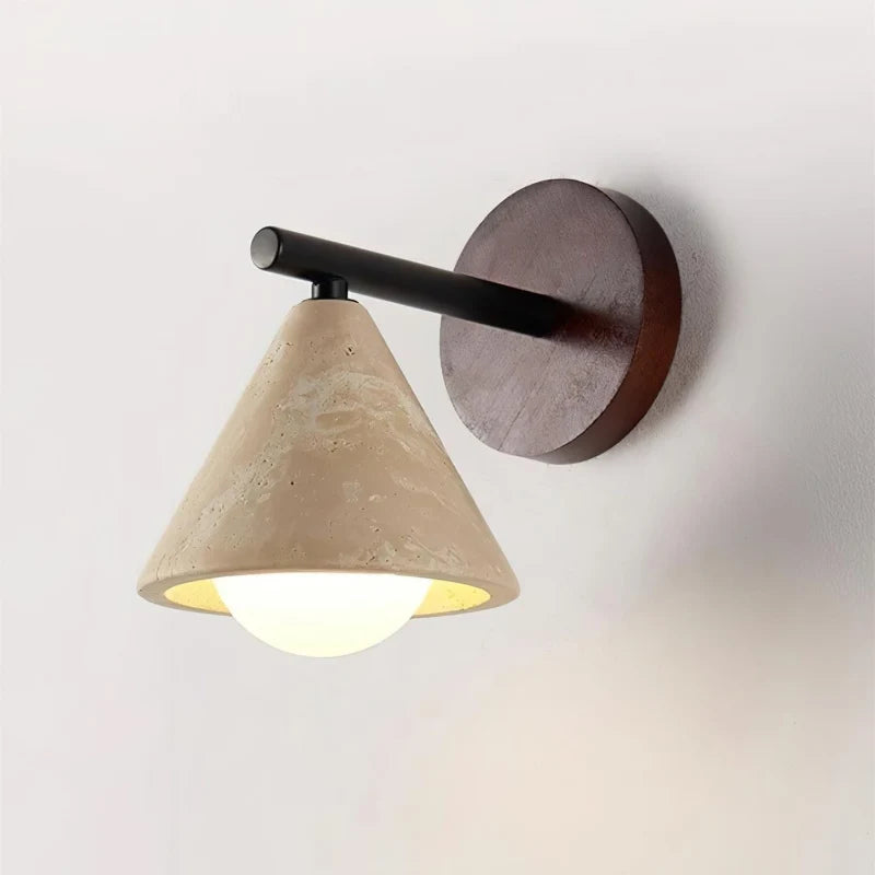 Modern cone wall sconce in natural travertine stone