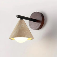 Modern cone wall sconce in natural travertine stone