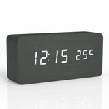Modern digital wood clock with LED time and temperature display
