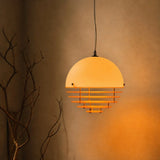 Side profile of the orange glass dome pendant and its ring stack