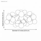 Dimension drawing of the cluster at 9.3 inches across and 9.8 inches high