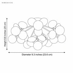 Dimension drawing of the cluster at 9.3 inches across and 9.8 inches high