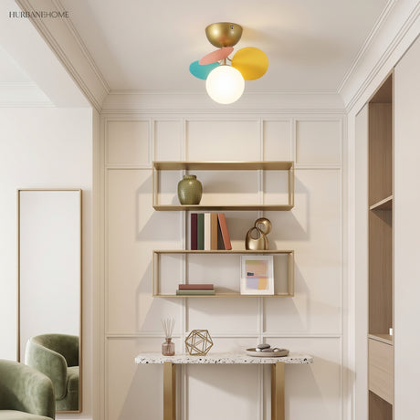 Modern flush mount ceiling light with acrylic discs close detail view 2
