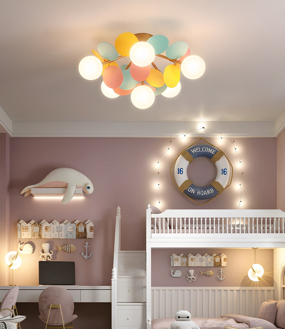 Modern flush mount ceiling light with acrylic discs close detail view 14